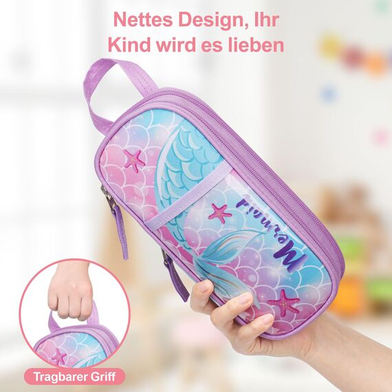 Bagseri Erweiterbar Federmäppchen Mädchen - Große Kapazität Mäppchen Mädchen für Schule, Niedlich Federmäppchen für Kinder, Nur Federtasche (Lila Traumhafte Meerjungfrau)