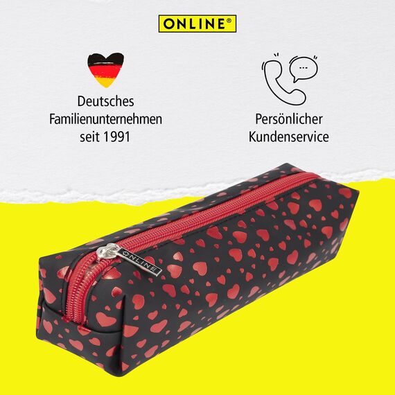 Online Federmäppchen Herzen I Stylische Federtasche für Mädchen & Jungen, ideal für Schule, Uni & Büro I Schlampermäppchen mit praktischem Reißverschluss zur Aufbewahrung von Stiften & Kosmetik