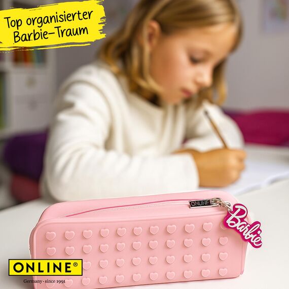 ONLINE Federmäppchen Barbie „Hearsts“ I Silikon Federtasche mit 3D-Herzen für Mädchen I Ideal für die Schule I Pinker Pencil Case mit Barbie Reißverschluss zur Aufbewahrung von Stiften & mehr