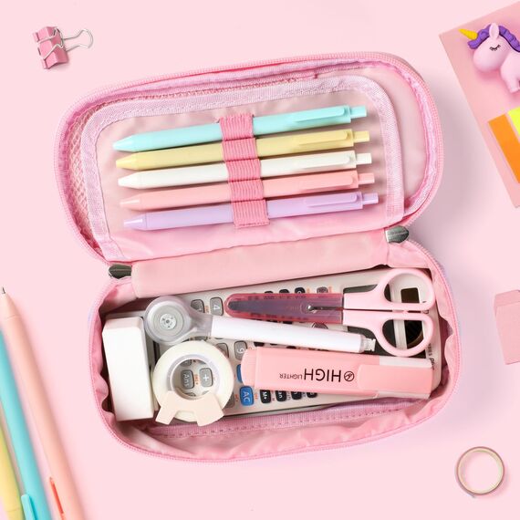 Bagseri Federmäppchen Mädchen - Federmäppchen Groß für Kinder, Zipit Mäppchen Mädchen für Schule, 2 Fächer und Stifthalter innen (Rosa Einhorn)