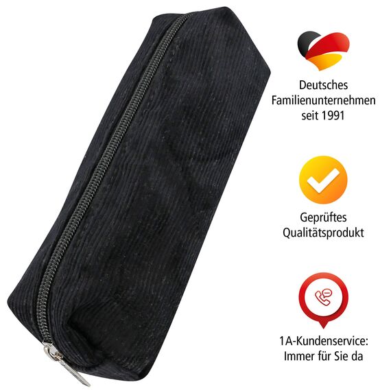 Online Premium-Schlampermäppchen/Pencil Case in Cord Schwarz I Stylisches Schlamperetui für Jungen & Mädchen I Federmäppchen mit praktischem Reißverschluss I 1 Fach I Ideal für Schule, Uni & Büro