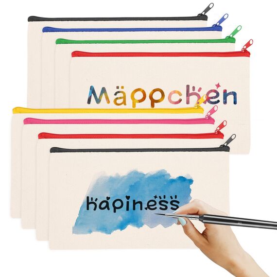 Yoosso 8 Stück DIY Blanko Stoffbeutel, Stoffbeutel zum Bemalen Federmäppchen Reise Kulturbeutel Taschen zum Bemalen für Kinder Schulmäppchen Weihnachten Basteln, 21 x 12 cm