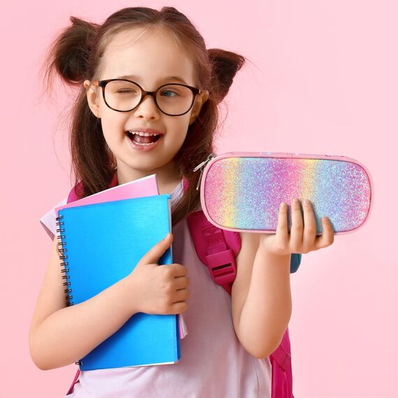 Bagseri Federmäppchen Mädchen - Federmäppchen Groß für Kinder, Zipit Mäppchen Mädchen für Schule, 2 Fächer und Stifthalter innen (Rosa Einhorn)