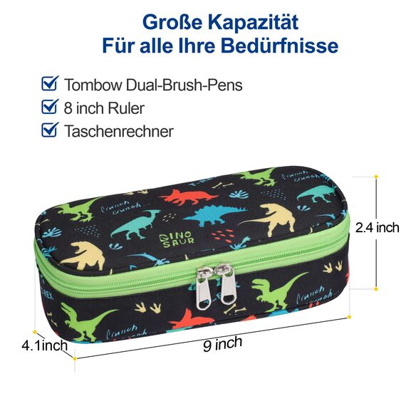 Bagseri Federmäppchen Jungen - Federmäppchen Groß für Kinder, Zipit Mäppchen Jungsn für Schule, 2 Fächer und Stifthalter innen (Schwarz Dinosaurier)