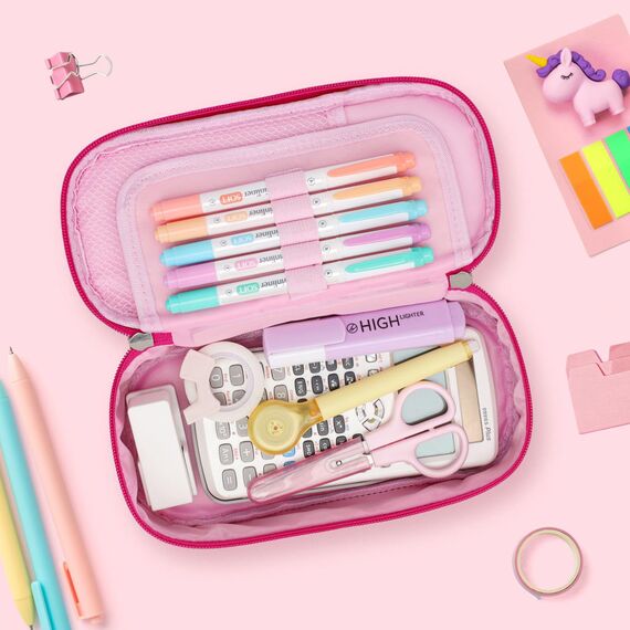 Bagseri Federmäppchen Mädchen - Federmäppchen Groß für Kinder, Zipit Mäppchen Mädchen für Schule, 2 Fächer und Stifthalter innen (Rosa Dinosaurier)