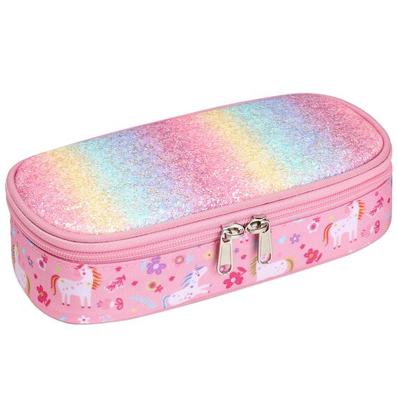 Bagseri Federmäppchen Mädchen - Federmäppchen Groß für Kinder, Zipit Mäppchen Mädchen für Schule, 2 Fächer und Stifthalter innen (Rosa Einhorn)