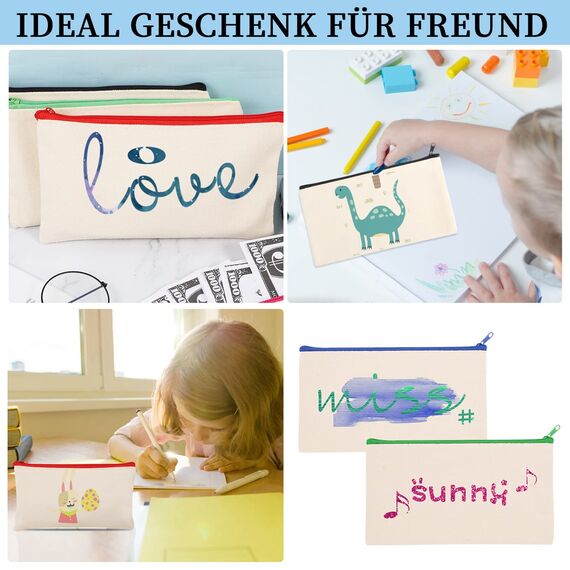 Yoosso 8 Stück DIY Blanko Stoffbeutel, Stoffbeutel zum Bemalen Federmäppchen Reise Kulturbeutel Taschen zum Bemalen für Kinder Schulmäppchen Weihnachten Basteln, 21 x 12 cm