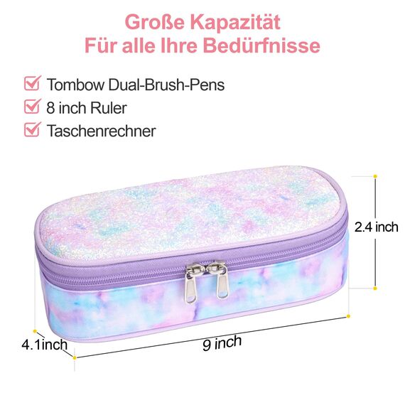 Bagseri Federmäppchen Mädchen - Federmäppchen Groß für Kinder, Zipit Mäppchen Mädchen für Schule, 2 Fächer und Stifthalter innen (Lila Batikmuster)