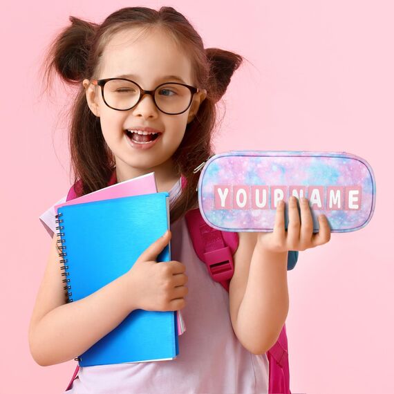 Bagseri Federmäppchen für Mädchen - Federmäppchen Groß für Kinder, Zipit Mäppchen Mädchen für Schule, 2 Fächer und Stifthalter innen (Rosa Batikmuster)