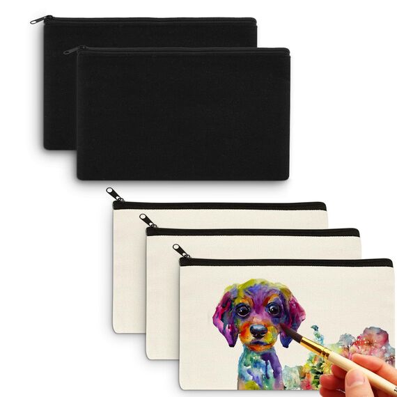 Aibeli DIY Blanko Stoffbeutel Klein, Tasche Klein, Kosmetiktasche mit Reißverschluss, Stoffbeutel zum Bemalen, Mäppchen, Federmäppchen, Stofftasche zum Bemalen