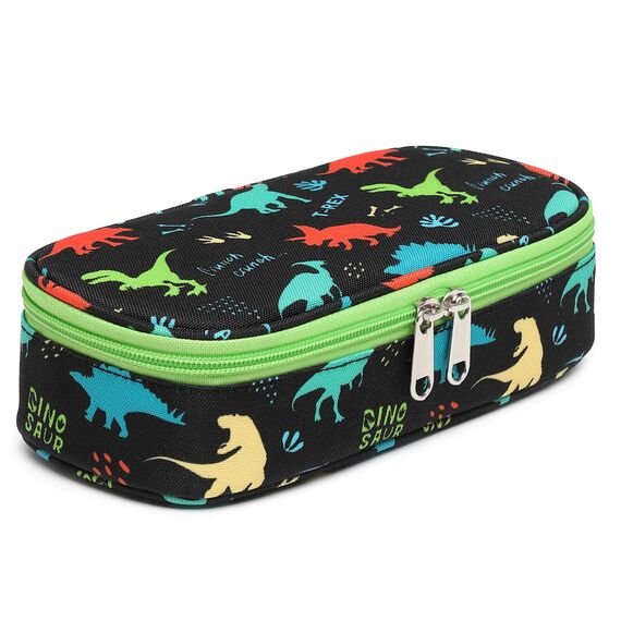 Bagseri Federmäppchen Jungen - Federmäppchen Groß für Kinder, Zipit Mäppchen Jungsn für Schule, 2 Fächer und Stifthalter innen (Schwarz Dinosaurier)