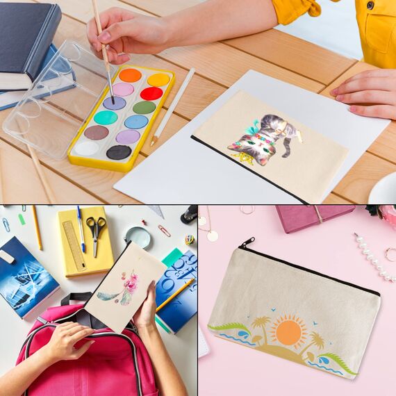 Yoosso 8 Stücke DIY Blanko Stoffbeutel, Stoffbeutel zum Bemalen, Mäppchen zum bemalen, Segeltuch Kosmetiktasche, Taschen Zum Bemalen Kinder, Schulmäppchen für Arbeit Schule Reisen, 21 x 12 cm