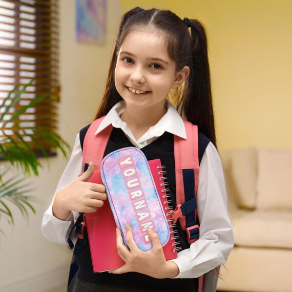 Bagseri Federmäppchen für Mädchen - Federmäppchen Groß für Kinder, Zipit Mäppchen Mädchen für Schule, 2 Fächer und Stifthalter innen (Rosa Batikmuster)