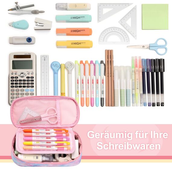 Bagseri Federmäppchen für Mädchen - Federmäppchen Groß für Kinder, Zipit Mäppchen Mädchen für Schule, 2 Fächer und Stifthalter innen (Rosa Batikmuster)