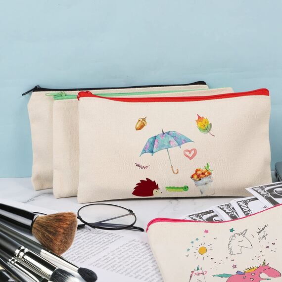 Yoosso 8 Stück DIY Blanko Stoffbeutel, Stoffbeutel zum Bemalen Federmäppchen Reise Kulturbeutel Taschen zum Bemalen für Kinder Schulmäppchen Weihnachten Basteln, 21 x 12 cm