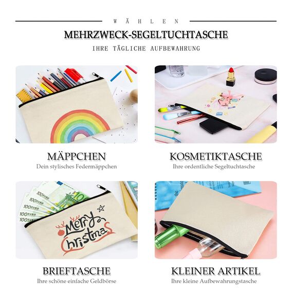 Aibeli DIY Blanko Stoffbeutel Klein, Tasche Klein, Kosmetiktasche mit Reißverschluss, Stoffbeutel zum Bemalen, Mäppchen, Federmäppchen, Stofftasche zum Bemalen