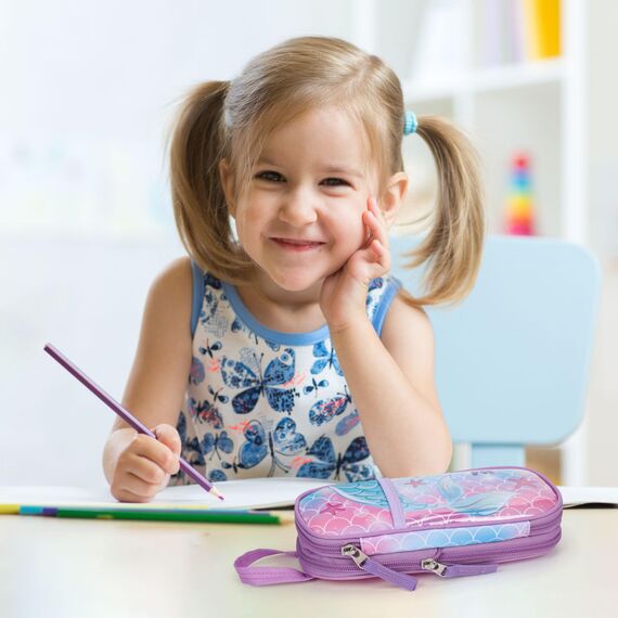 Bagseri Erweiterbar Federmäppchen Mädchen - Große Kapazität Mäppchen Mädchen für Schule, Niedlich Federmäppchen für Kinder, Nur Federtasche (Lila Traumhafte Meerjungfrau)