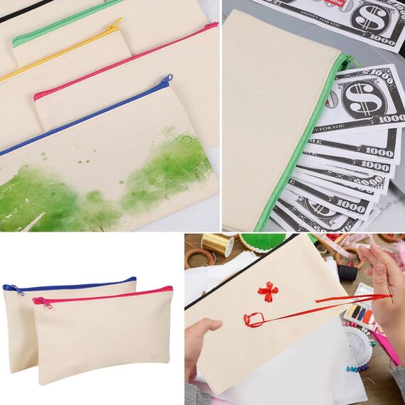 Yoosso 14 Stück DIY Blanko Stoffbeutel, 21 x 12 cm Stoffbeutel zum Bemalen Federmäppchen,Reise Kulturbeutel Taschen Zum Bemalen Kinder Schulmäppchen für Arbeit Schule Reisen