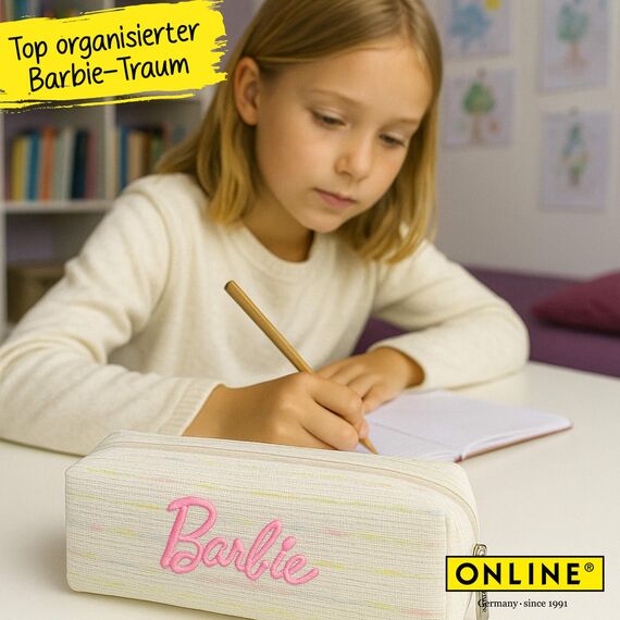 ONLINE Federmäppchen Barbie „Malibu“ I Stylische Federtasche für Mädchen, weiß mit Barbie-Logo I Ideal für die Schule I Pencil Case mit praktischem Reißverschluss zur Aufbewahrung von Stiften & mehr