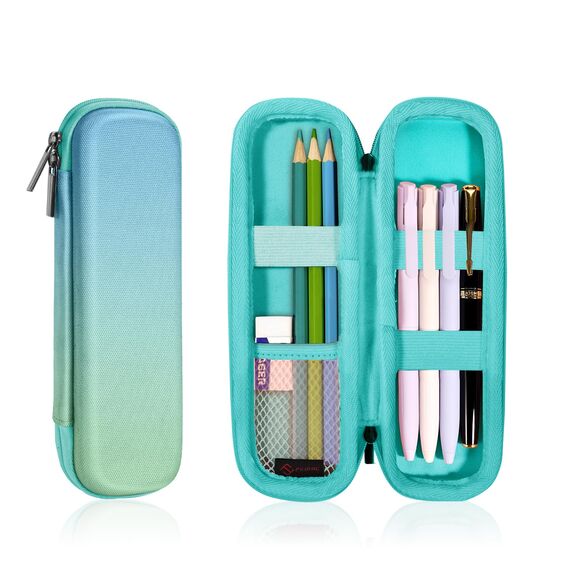 FINPAC Federmäppchen, Federtasche Hart Eva Stift Etui stoßfeste Stiftetasche Mäppchen Schlamperbox Bleistifttasche für Executive Füllfederhalter für Büro Schule (Blau-Grün-Ombré, Klein)