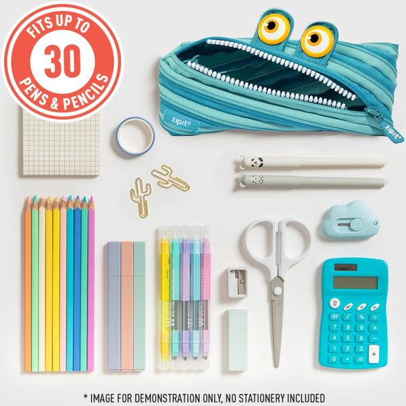 ZIPIT Wildlings Federmäppchen für Jungen, Großes Mäppchen für die Schule, Monster Etui für Kinder, Federmappe Blau