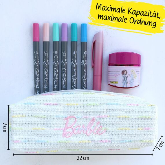 ONLINE Federmäppchen Barbie „Malibu“ I Stylische Federtasche für Mädchen, weiß mit Barbie-Logo I Ideal für die Schule I Pencil Case mit praktischem Reißverschluss zur Aufbewahrung von Stiften & mehr