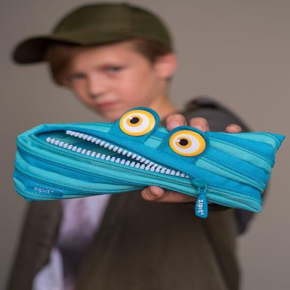 ZIPIT Wildlings Federmäppchen für Jungen, Großes Mäppchen für die Schule, Monster Etui für Kinder, Federmappe Blau
