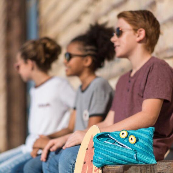 ZIPIT Wildlings Federmäppchen für Jungen, Großes Mäppchen für die Schule, Monster Etui für Kinder, Federmappe Blau