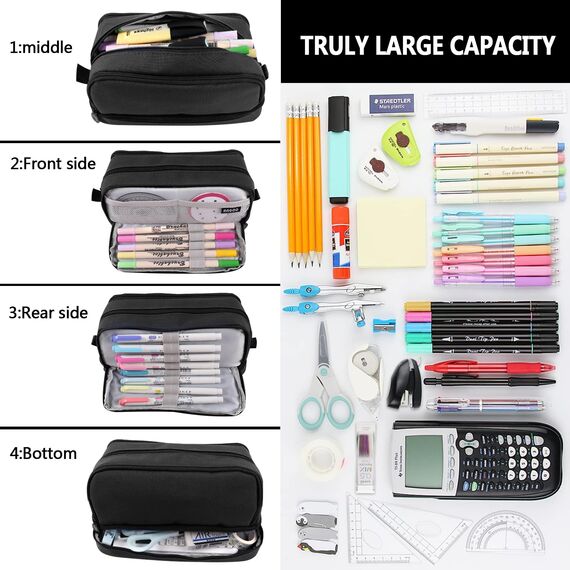 TZEKING Federmäppchen 4-Fächer Große Kapazität - Reißverschluss für Mädchen & Teenager - Langlebig Schreibwaren-Tasche