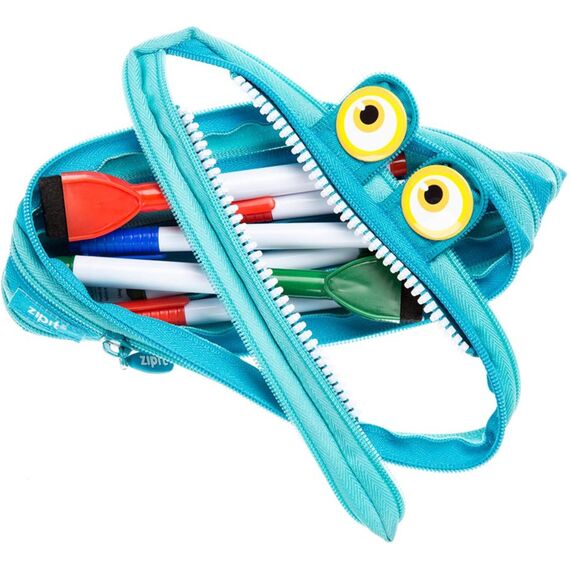 ZIPIT Wildlings Federmäppchen für Jungen, Großes Mäppchen für die Schule, Monster Etui für Kinder, Federmappe Blau