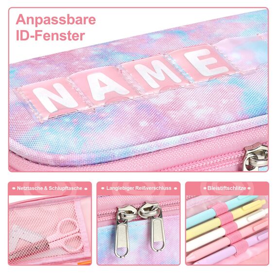 Bagseri Federmäppchen für Mädchen - Federmäppchen Groß für Kinder, Zipit Mäppchen Mädchen für Schule, 2 Fächer und Stifthalter innen (Rosa Batikmuster)