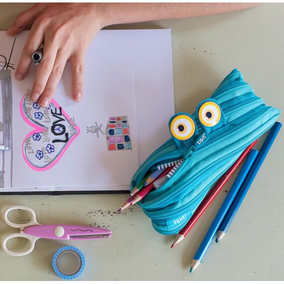 ZIPIT Wildlings Federmäppchen für Jungen, Großes Mäppchen für die Schule, Monster Etui für Kinder, Federmappe Blau