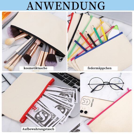 Yoosso 8 Stück DIY Blanko Stoffbeutel, Stoffbeutel zum Bemalen Federmäppchen Reise Kulturbeutel Taschen zum Bemalen für Kinder Schulmäppchen Weihnachten Basteln, 21 x 12 cm