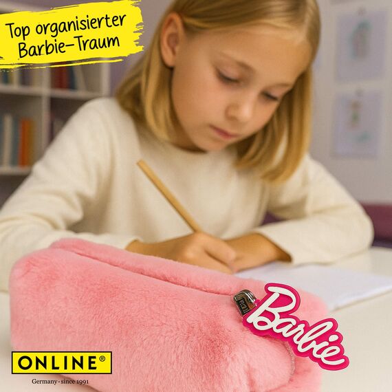 ONLINE Federmäppchen Barbie „Pink“ I Stylische Federtasche in pink für Mädchen I Ideal für die Schule I Flauschiger Pencil Case mit Barbie Reißverschluss zur Aufbewahrung von Stiften & mehr