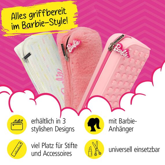 ONLINE Federmäppchen Barbie „Pink“ I Stylische Federtasche in pink für Mädchen I Ideal für die Schule I Flauschiger Pencil Case mit Barbie Reißverschluss zur Aufbewahrung von Stiften & mehr
