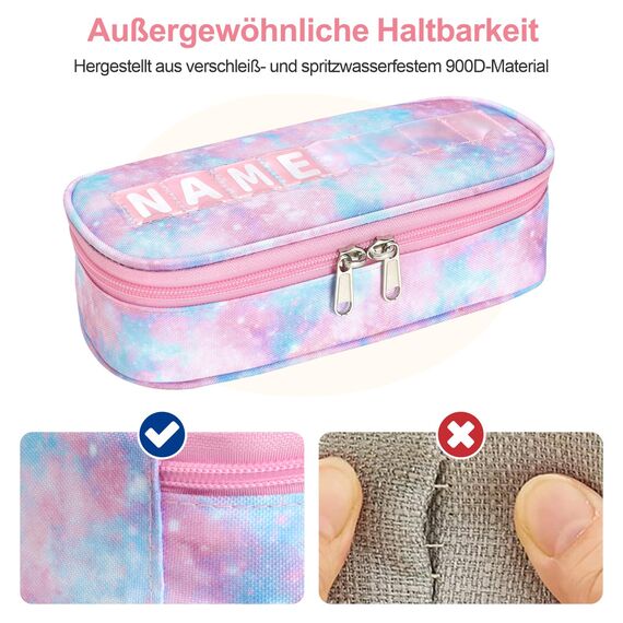 Bagseri Federmäppchen für Mädchen - Federmäppchen Groß für Kinder, Zipit Mäppchen Mädchen für Schule, 2 Fächer und Stifthalter innen (Rosa Batikmuster)