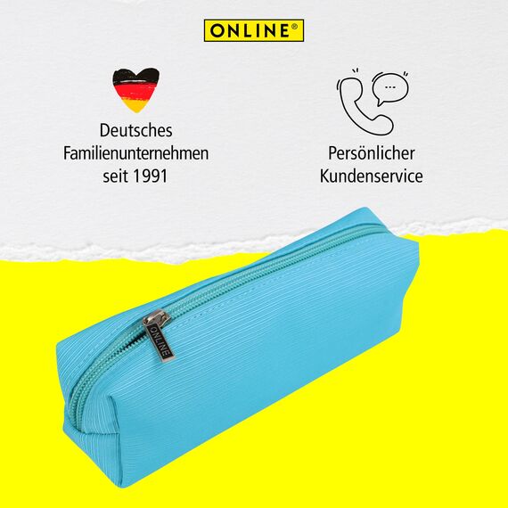 Online Premium-Schlampermäppchen/Pencil Case Retro Türkis I Stylisches Schlamperetui für Jungen & Mädchen I Federmäppchen mit praktischem Reißverschluss I 1 Fach I Ideal für Schule, Uni & Büro
