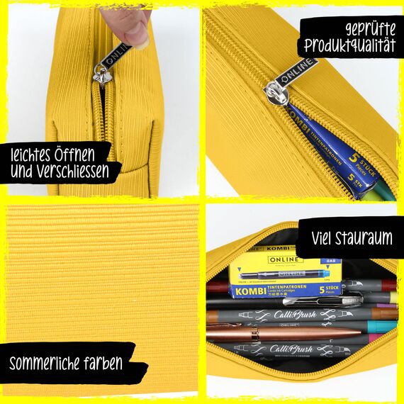 Online Premium-Schlampermäppchen/Pencil Case Gelb I Stylisches Schlamperetui für Jungen & Mädchen I Federmäppchen mit praktischem Reißverschluss I 1 Fach I Ideal für Schule, Uni & Büro (Packung mit 2)