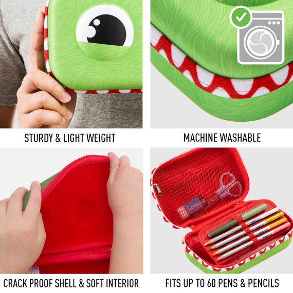 ZIPIT Wildlings Federmäppchen für Jungen, Großes Mäppchen für die Schule, Organizer-Etui für Kinder, Federmappe Grün