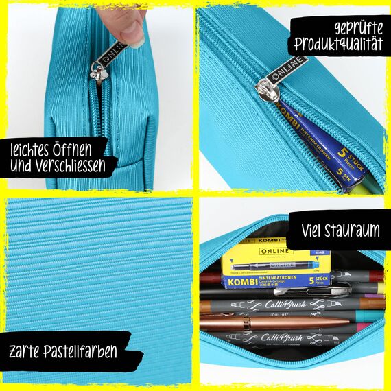 Online Premium-Schlampermäppchen/Pencil Case Retro Türkis I Stylisches Schlamperetui für Jungen & Mädchen I Federmäppchen mit praktischem Reißverschluss I 1 Fach I Ideal für Schule, Uni & Büro