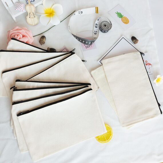 Aibeli DIY Blanko Stoffbeutel Klein, Tasche Klein, Kosmetiktasche mit Reißverschluss, Stoffbeutel zum Bemalen, Mäppchen, Federmäppchen, Stofftasche zum Bemalen