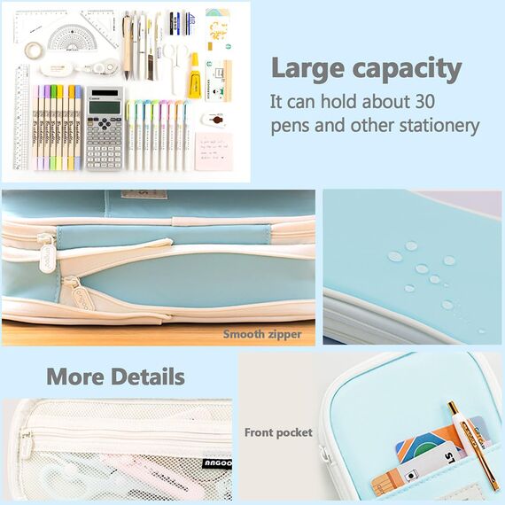 MAMUNU Mäppchen Mädchen Teenager, Federmäppchen Groß Kapazität, Schlamppermäppchen, Federtasche Mädchen, Pencil Case Aesthetic, Mäppchen Reißverschluss für Schule & Büro, Hellblau