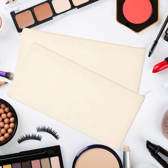 10 Stück Blanko Stoffbeutel, DIY Stoffbeutel mit Reißverschluss Federmäppchen Kosmetiktasche Schminktasche Kulturbeutel Mehrzweck Leinwand Mäppchen Stiftemäppchen