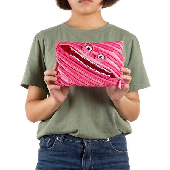 ZIPIT Wildlings Federmäppchen für Mädchen, Extra Großes Mäppchen für die Schule, Monster Etui für Kinder, Federmappe Rosa