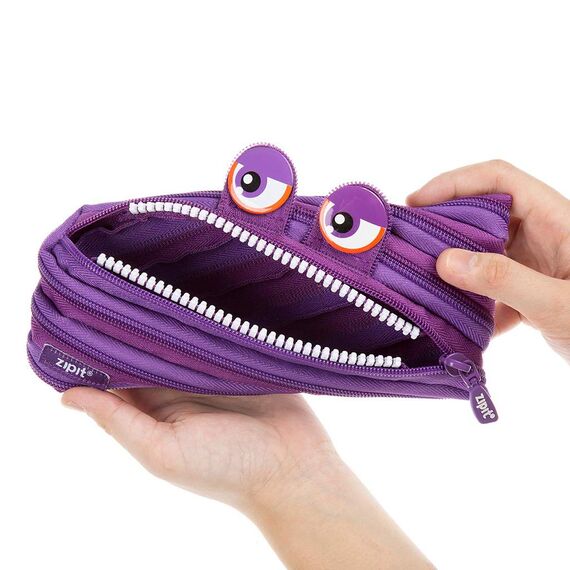 ZIPIT Wildlings Federmäppchen für Mädchen, Großes Mäppchen für die Schule, Monster Etui für Kinder, Federmappe Lila