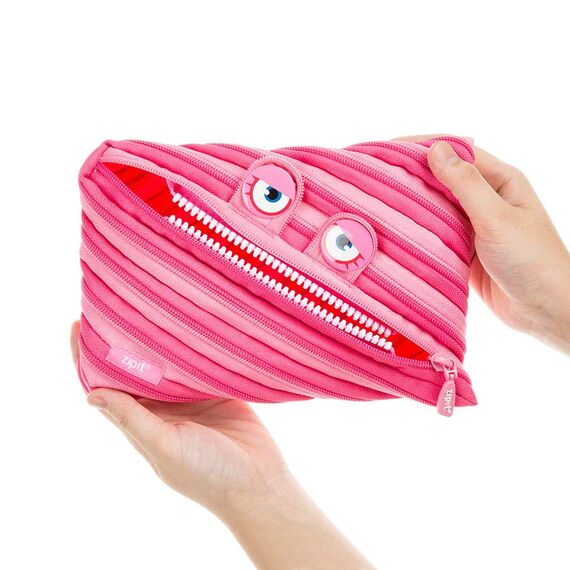 ZIPIT Wildlings Federmäppchen für Mädchen, Extra Großes Mäppchen für die Schule, Monster Etui für Kinder, Federmappe Rosa