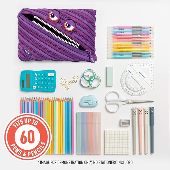 ZIPIT Wildlings Federmäppchen für Mädchen, Extra Großes Mäppchen für die Schule, Monster Etui für Kinder, Federmappe Lila