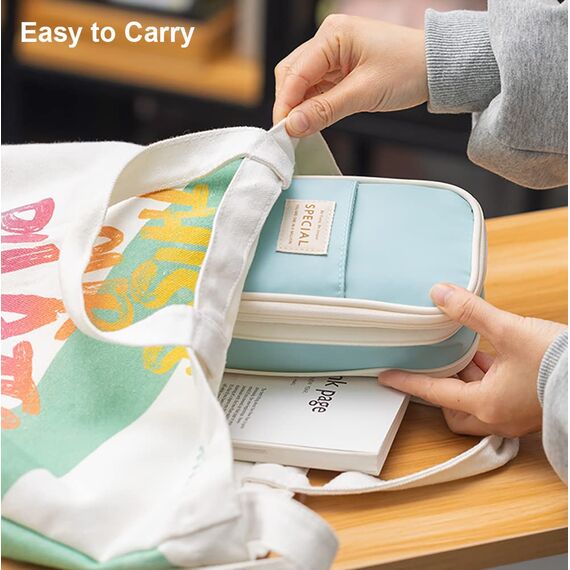 MAMUNU Mäppchen Mädchen Teenager, Federmäppchen Groß Kapazität, Schlamppermäppchen, Federtasche Mädchen, Pencil Case Aesthetic, Mäppchen Reißverschluss für Schule & Büro, Hellblau