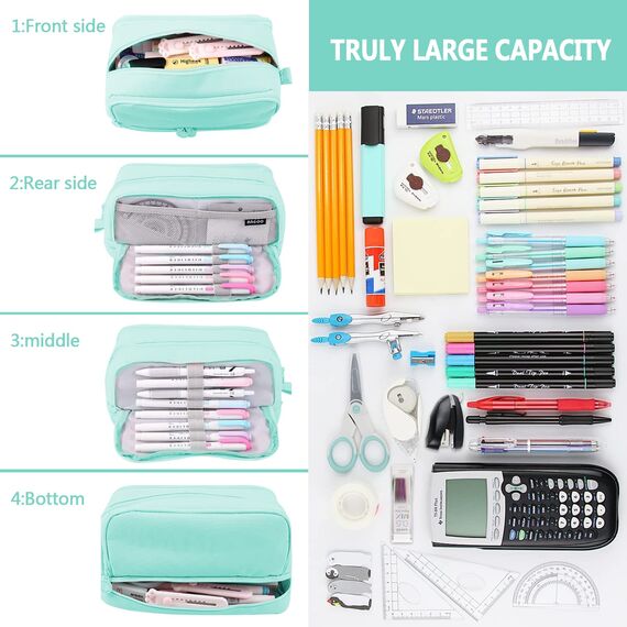 TZEKING Federmäppchen Große Kapazität, 4 Fächer Pencil Case für Mädchen und Teenager mit Reißverschluss, Langlebig und Tragbar