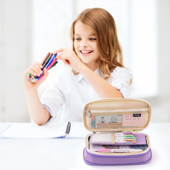 MAMUNU Mäppchen Mädchen Teenager, Federmäppchen Groß Kapazität, Schlamppermäppchen, Federtasche Mädchen, Pencil Case Aesthetic, Mäppchen Reißverschluss für Schule & Büro (Purple Beige)